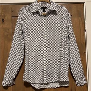 Michael Kors White/Black Graphic Logo Shirt Mens L Slim Fit long sleeve casual